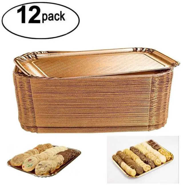 Alt view image 2 of 5 - Gold Cookie Tray Gold Cake Trays Gold Rectangle Dessert Trays Gold Disposable Serving Trays for Parties and Gold Trays for Dessert Table (Pack of 12)
