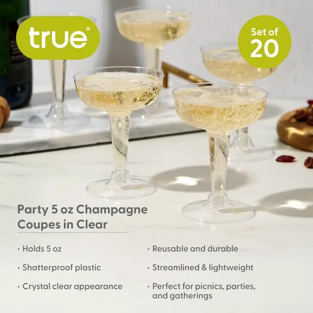 Alt view image 2 of 7 - Champagne Tower Disposable Plastic Champagne Coupe Glasses 5 oz 20 Pack Clear Cocktail Cups, Party Wedding Birthday Mimosa Bar Drinkware, Durable Wine Bar Party Supplies