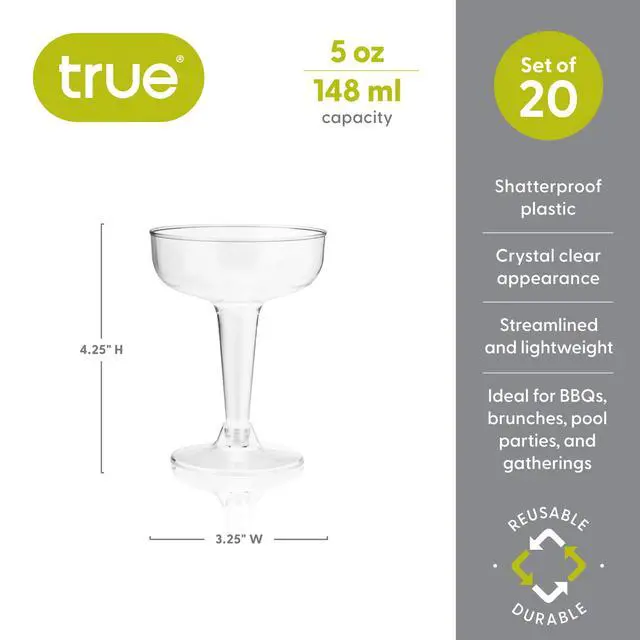 Alt view image 3 of 7 - Champagne Tower Disposable Plastic Champagne Coupe Glasses 5 oz 20 Pack Clear Cocktail Cups, Party Wedding Birthday Mimosa Bar Drinkware, Durable Wine Bar Party Supplies