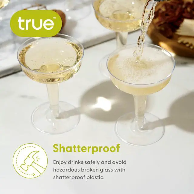 Alt view image 4 of 7 - Champagne Tower Disposable Plastic Champagne Coupe Glasses 5 oz 20 Pack Clear Cocktail Cups, Party Wedding Birthday Mimosa Bar Drinkware, Durable Wine Bar Party Supplies