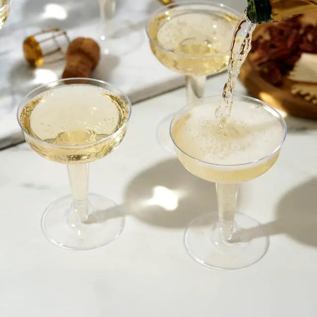 Alt view image 5 of 7 - Champagne Tower Disposable Plastic Champagne Coupe Glasses 5 oz 20 Pack Clear Cocktail Cups, Party Wedding Birthday Mimosa Bar Drinkware, Durable Wine Bar Party Supplies