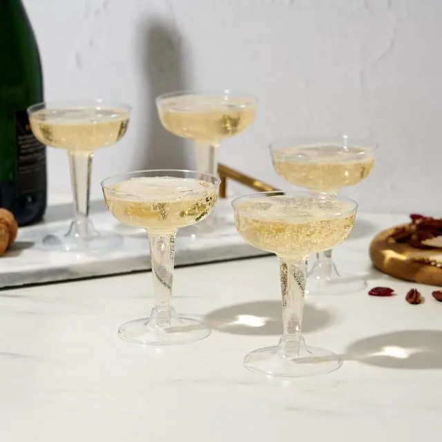 Alt view image 6 of 7 - Champagne Tower Disposable Plastic Champagne Coupe Glasses 5 oz 20 Pack Clear Cocktail Cups, Party Wedding Birthday Mimosa Bar Drinkware, Durable Wine Bar Party Supplies