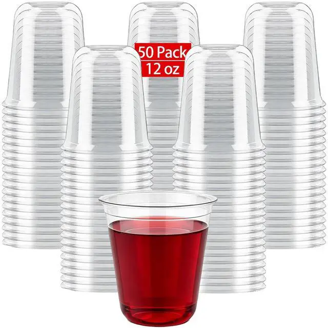 Main image of 50 Pcs Clear Plastic Cups Disposable - 12 oz Wine Glasses Stemless Party Cups Cocktail Glasses for Graduation, Meeting, Birthdays, Baby Showers, Bachelorettes, Wedding, Bar Supplies