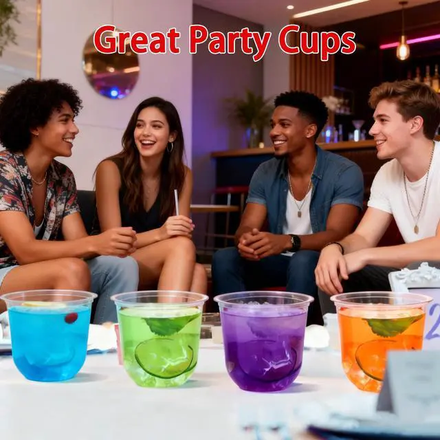 Alt view image 2 of 7 - 50 Pcs Clear Plastic Cups Disposable - 12 oz Wine Glasses Stemless Party Cups Cocktail Glasses for Graduation, Meeting, Birthdays, Baby Showers, Bachelorettes, Wedding, Bar Supplies