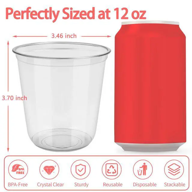 Alt view image 7 of 7 - 50 Pcs Clear Plastic Cups Disposable - 12 oz Wine Glasses Stemless Party Cups Cocktail Glasses for Graduation, Meeting, Birthdays, Baby Showers, Bachelorettes, Wedding, Bar Supplies
