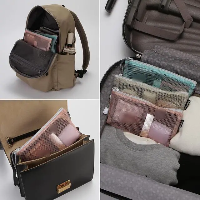 Alt view image 3 of 6 - 6pcs Multicolored Portable Travel Toiletry Pouch Nylon Mesh Cosmetic Makeup Organizer Bag with Zipper, Colorful
