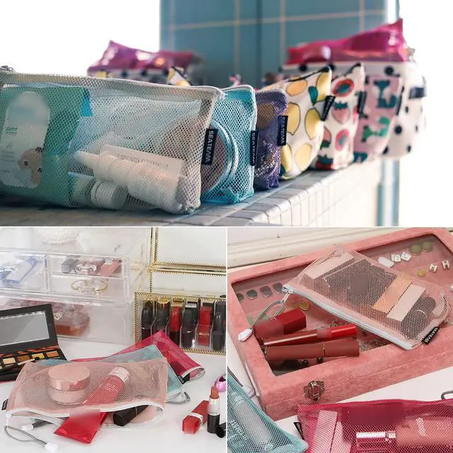 Alt view image 2 of 6 - 6pcs Multicolored Portable Travel Toiletry Pouch Nylon Mesh Cosmetic Makeup Organizer Bag with Zipper, Colorful