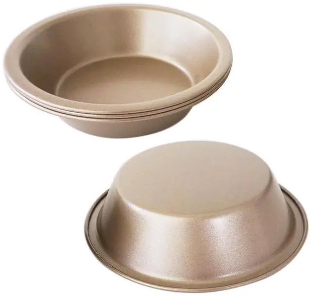 Alt view image 6 of 7 - Mini Pie Pans 5Inch, 4 Pack Mini Pie Pan Set, Nonstick Round Pie Tins, Carbon Steel Reusable Metal Bakeware for Meat, Tart, Quiches, Pie, Bread, Pot Pies - Gold