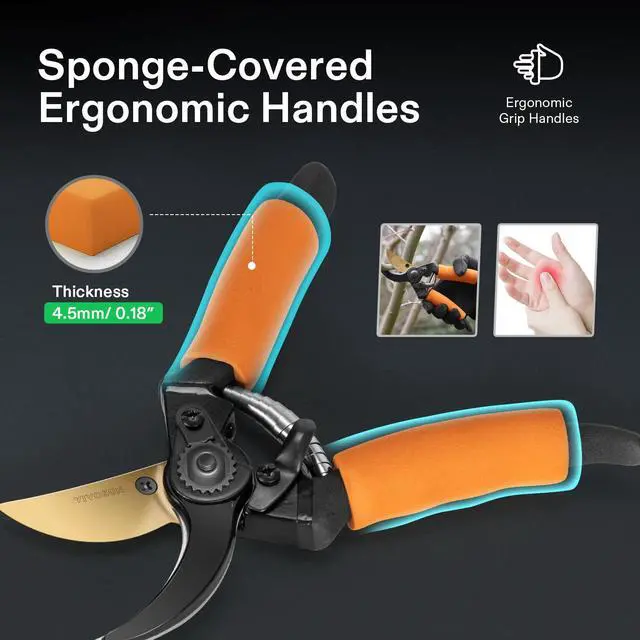 Alt view image 3 of 6 - 8.5" Bypass Pruning Shears for Gardening, Heavy-Duty Garden Scissors, Ultra Sharp Pruners with 3/4 in. Cut Capacity SK5 Blades, Thick Cushion-Covered Handle and Safety Lock