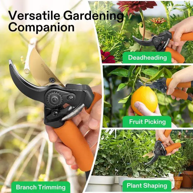Alt view image 6 of 6 - 8.5" Bypass Pruning Shears for Gardening, Heavy-Duty Garden Scissors, Ultra Sharp Pruners with 3/4 in. Cut Capacity SK5 Blades, Thick Cushion-Covered Handle and Safety Lock