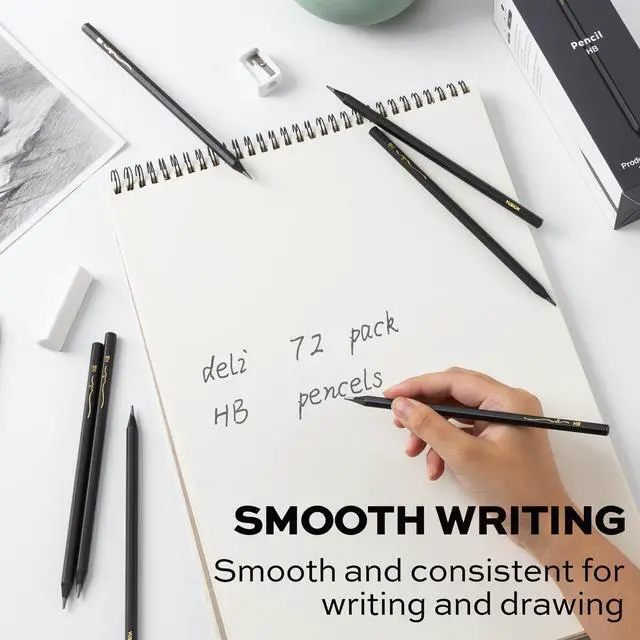 Alt view image 4 of 7 - #2 Pencils Bulk, 72 Pack Pre-Sharpened HB Pencils, With 1 Sharpener & 2 Erasers for School, Office, Writing, Drawing Use,Black