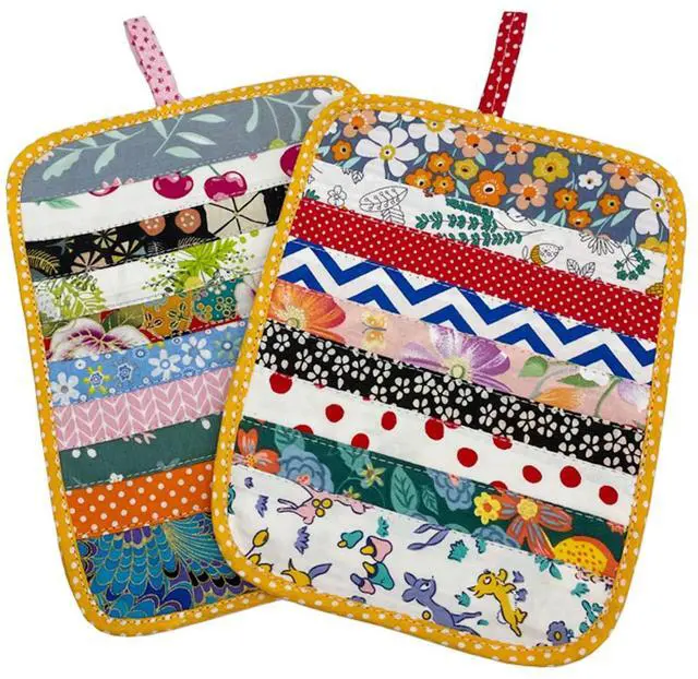 Main image of 2Pcs Beautiful Cotton Pot Holders for Kitchen, 100% Cotton Fabric Handmade Patchwork Table Mats Set, Heat Resistant Mat Pads with Pocket and Hanging Loop, Potholder Teapot Mitts Washable