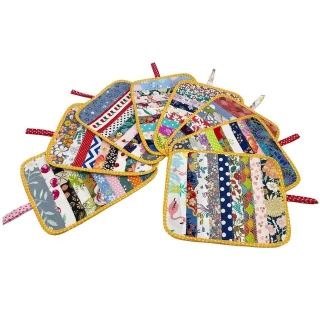 Alt view image 2 of 7 - 2Pcs Beautiful Cotton Pot Holders for Kitchen, 100% Cotton Fabric Handmade Patchwork Table Mats Set, Heat Resistant Mat Pads with Pocket and Hanging Loop, Potholder Teapot Mitts Washable