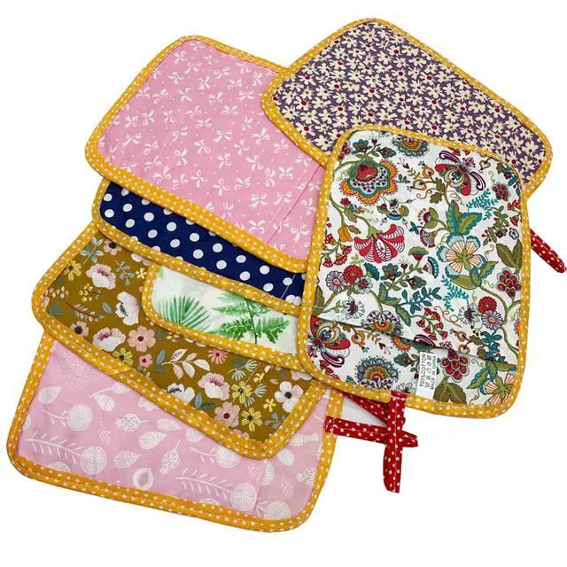 Alt view image 3 of 7 - 2Pcs Beautiful Cotton Pot Holders for Kitchen, 100% Cotton Fabric Handmade Patchwork Table Mats Set, Heat Resistant Mat Pads with Pocket and Hanging Loop, Potholder Teapot Mitts Washable