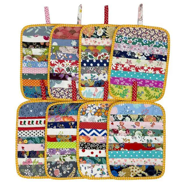 Alt view image 7 of 7 - 2Pcs Beautiful Cotton Pot Holders for Kitchen, 100% Cotton Fabric Handmade Patchwork Table Mats Set, Heat Resistant Mat Pads with Pocket and Hanging Loop, Potholder Teapot Mitts Washable