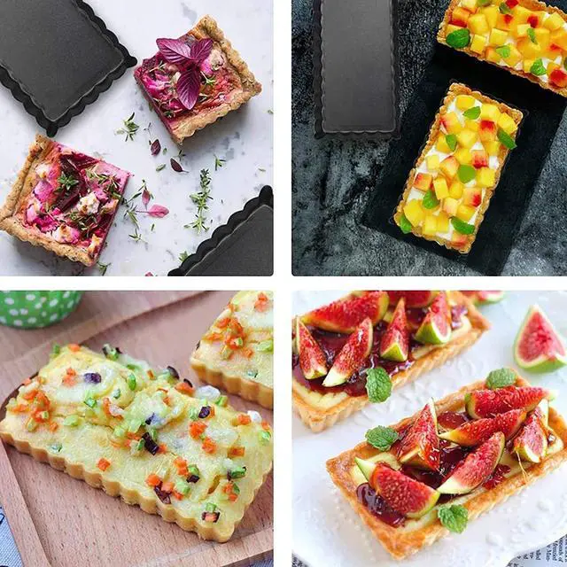 Alt view image 7 of 7 - 6Pcs Mini Tart Pan 4-Inch with Removable Bottom, Non Stick Carbon Steel Miniature Cupcake Molds Baking Pan for Pies, Cheese Cakes, Desserts, Quiche Pan (Rectangle)