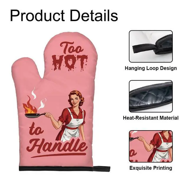 Alt view image 3 of 6 - Too Hot to Handle Funny Vintage Lady Oven Mitts and Pot Holder Set, Sarcastic Kitchen Gadgets for Women Lover, Housewarming Gifts for Chef Baking Lover, Hostess Gifts for Mom Wife Sister BFF