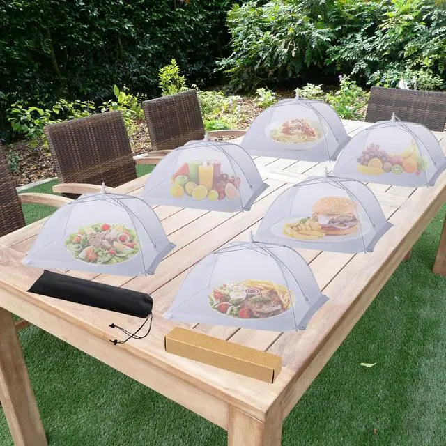 Alt view image 2 of 7 - 6 Pack Food Covers for Outside Mesh, Food Nets for Outdoors Large Food Covers, Food Tents Screen Outside,Reusable Pop-Up Umbrella Food Nets for Picnics, Parties, BBQs