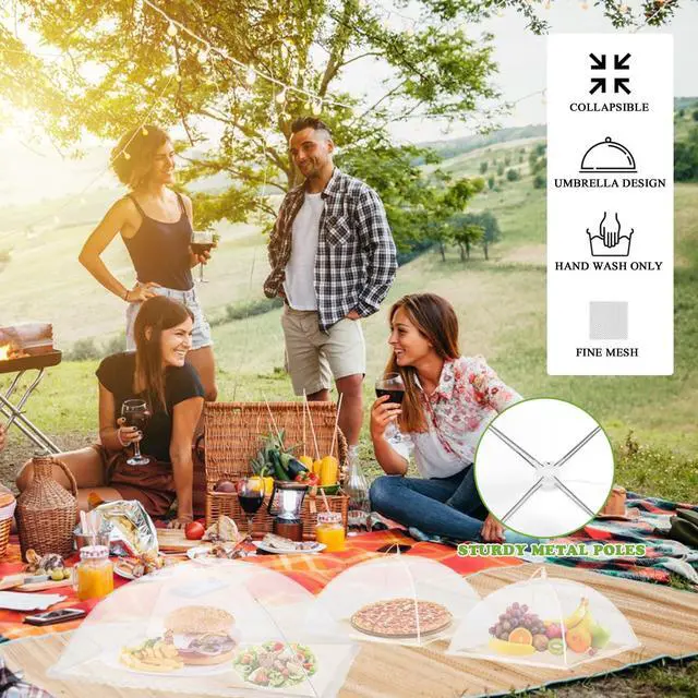 Alt view image 6 of 7 - 6 Pack Food Covers for Outside Mesh, Food Nets for Outdoors Large Food Covers, Food Tents Screen Outside,Reusable Pop-Up Umbrella Food Nets for Picnics, Parties, BBQs