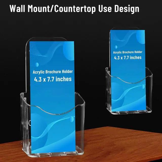 Alt view image 2 of 7 - 6 Pcs Brochure Holder Stand, 4 inches Acrylic Pamphlet Display Stand Wall Mount/Countertop, Clear Plastic Trifold Rack Card Holder Organizer for Display Flyer, Document, Literature, Post Card