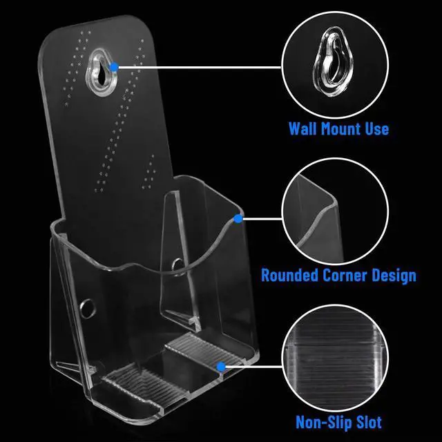 Alt view image 6 of 7 - 6 Pcs Brochure Holder Stand, 4 inches Acrylic Pamphlet Display Stand Wall Mount/Countertop, Clear Plastic Trifold Rack Card Holder Organizer for Display Flyer, Document, Literature, Post Card
