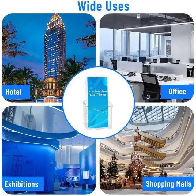 Alt view image 7 of 7 - 6 Pcs Brochure Holder Stand, 4 inches Acrylic Pamphlet Display Stand Wall Mount/Countertop, Clear Plastic Trifold Rack Card Holder Organizer for Display Flyer, Document, Literature, Post Card
