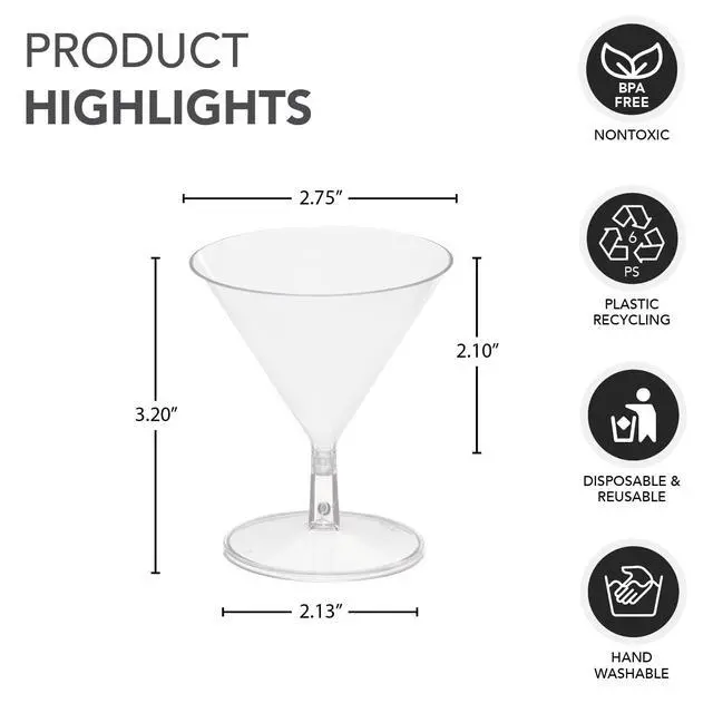 Alt view image 2 of 6 - Miniware Disposable 2 oz. Small Plastic Mini Martini Appetizer and Dessert Cups/Cocktail Sample Tasting Drinkware, Clear, Glasses Only, 12-Count