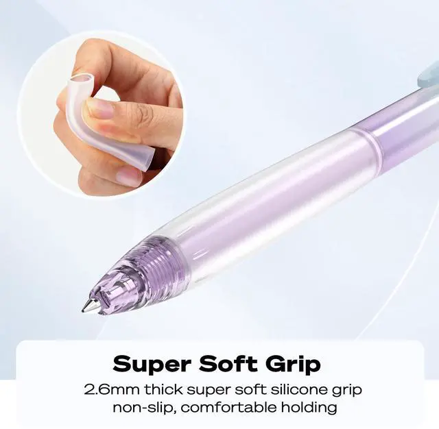 Alt view image 3 of 7 - Retractable Gel Ink Pens: 0.7mm Fine Point Black-Ink Aesthetic Gradient Color Barrel Soft Grip Medium Point Pen 5ct with 5 Refills for Journaling Smooth Writing Quick-dry No Bleed