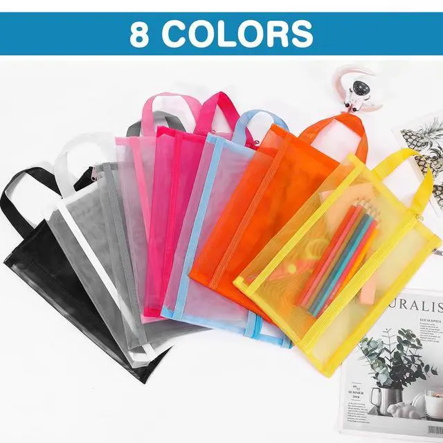 Alt view image 2 of 6 - 6 Pack Mesh Zipper Pouch Bags, Double Layer Nylon Pouch with Handle for Office Travel Organization (White, A5)