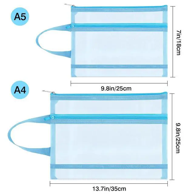 Alt view image 6 of 6 - 6 Pack Mesh Zipper Pouch Bags, Double Layer Nylon Pouch with Handle for Office Travel Organization (White, A5)