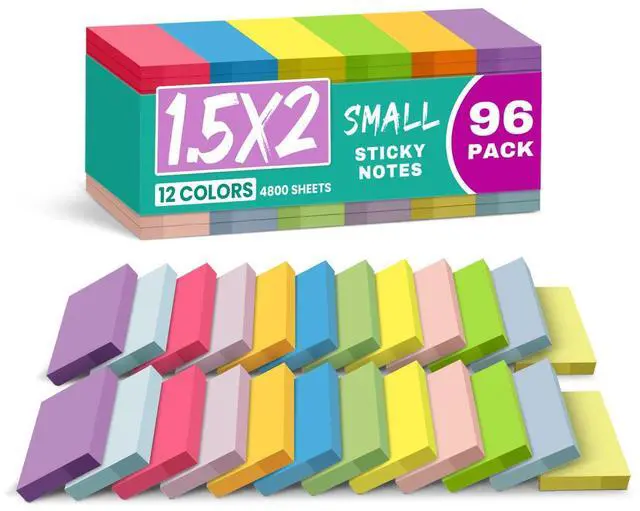 Main image of Sticky Notes 1.5"x2", 96 Pad Mini Sticky Pads for Quick Reminders and Color Coding, Perfect for Office, School and Home Organization - Bright