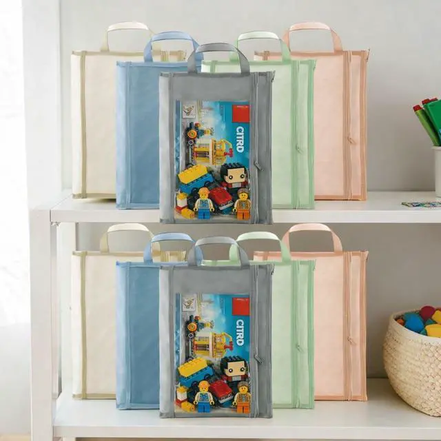 Alt view image 3 of 7 - 10 Pack Colored Mesh Zipper Pouch Bags, Breathable See Through A4 Pouch with Handle for School Games & School Supplies, Double-Layer Nylon Puzzle, Building Block Sets, Toy Storage & Organization