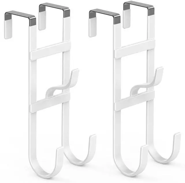 Main image of Over The Door Hooks - 2 Pack Heavy Duty Triple-Hook Hanger, Rubber Coating Organizer for Bathroom Bedroom Kitchen Dorm, Hanging Towels Clothes Hats Bags Ironing Board, Fits Doors Up to 1.6" White