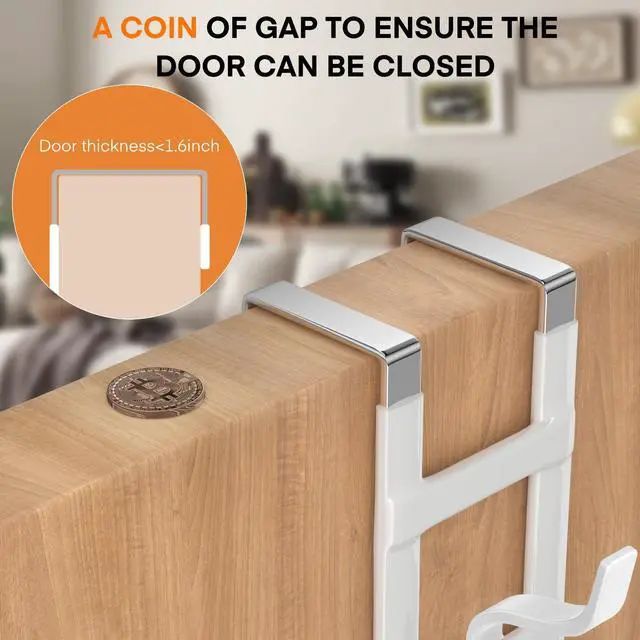 Alt view image 6 of 7 - Over The Door Hooks - 2 Pack Heavy Duty Triple-Hook Hanger, Rubber Coating Organizer for Bathroom Bedroom Kitchen Dorm, Hanging Towels Clothes Hats Bags Ironing Board, Fits Doors Up to 1.6" White