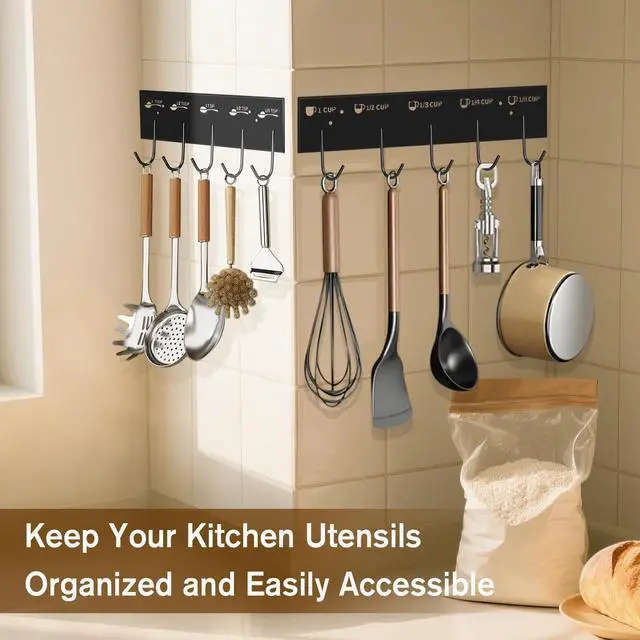 Alt view image 6 of 7 - 2 Pack Measuring Cups and Spoons Hanging Rack, Black Hanging Cups and Spoons Rack, Space Saving Kitchen Utensil Holder, Including Screw and Adhesive Mounting