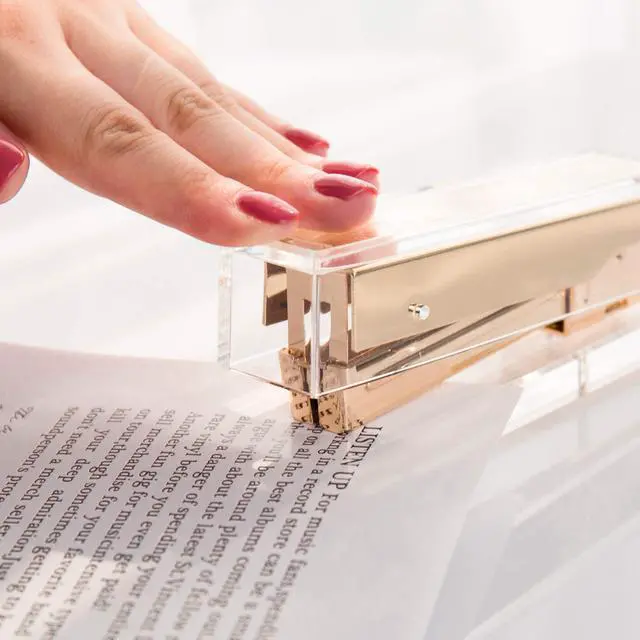 Alt view image 5 of 7 - Elegant Ultra Clear Acrylic Office Supplies Acrylic Stapler Matte Gold Desktop Stapler with 1000pcs Staples for Office Accessories(Gold)