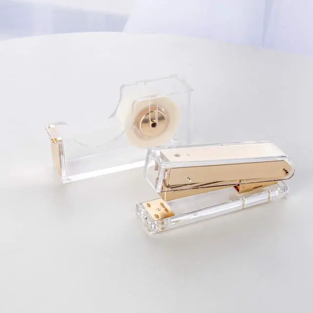 Alt view image 6 of 7 - Elegant Ultra Clear Acrylic Office Supplies Acrylic Stapler Matte Gold Desktop Stapler with 1000pcs Staples for Office Accessories(Gold)