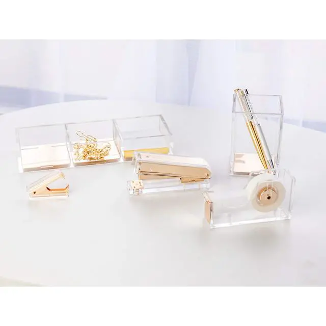Alt view image 7 of 7 - Elegant Ultra Clear Acrylic Office Supplies Acrylic Stapler Matte Gold Desktop Stapler with 1000pcs Staples for Office Accessories(Gold)