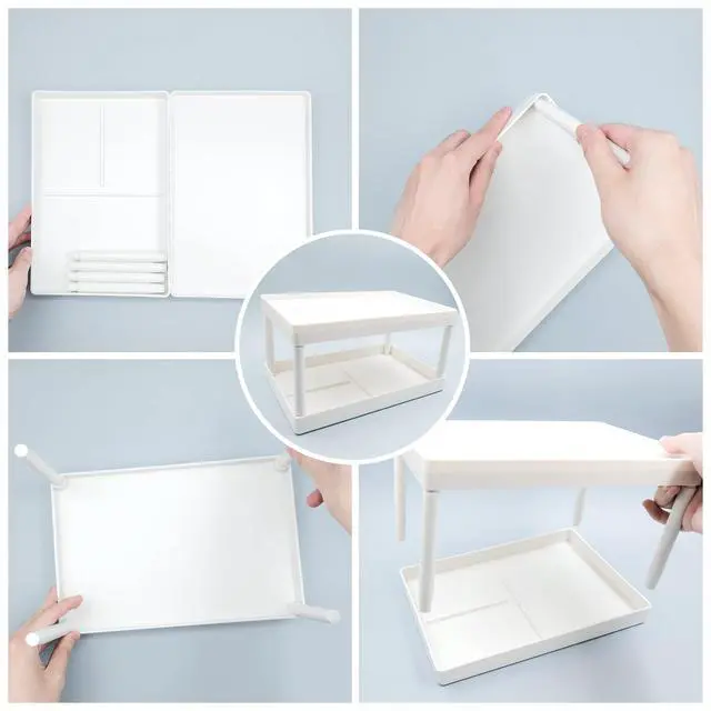 Alt view image 3 of 7 - souG Desktop Storage Rack Organizer for Kitchen Bathroom Office Dorm - Double-Layer Cosmetic Stationery Storage Holder and Table Sundries Display Shelf - White