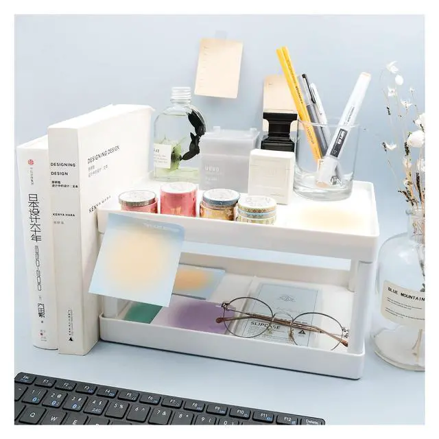 Alt view image 4 of 7 - souG Desktop Storage Rack Organizer for Kitchen Bathroom Office Dorm - Double-Layer Cosmetic Stationery Storage Holder and Table Sundries Display Shelf - White