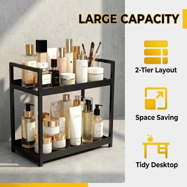Alt view image 5 of 6 - Bathroom Counter Organizer, Bathroom Organizers and Storage Countertop, 2 Tier Black Counter Shelf for Vanity Tables, Dresser, Makeup