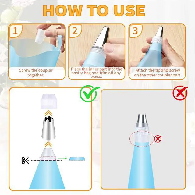 Alt view image 4 of 6 - Piping Bags Set - 6pcs Reusable Silicone Pastry Bags with 3 Couplers Large Icing Decorating Kit for Cake Cookie Frosting Baking Supplies (12"+14"+16")