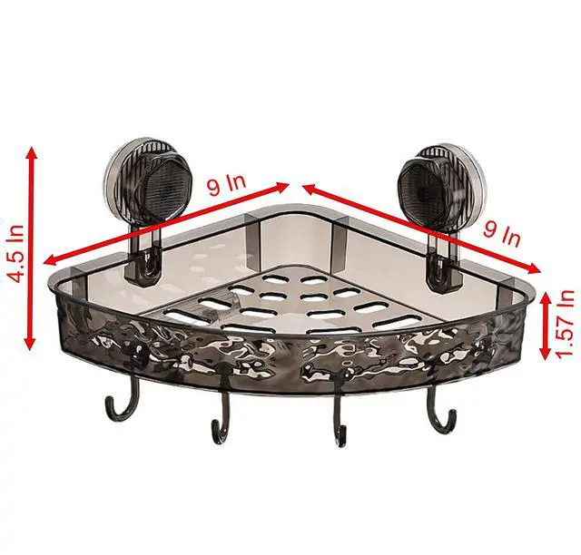 Alt view image 2 of 7 - Suction Storage Rack, 9 Inch Black Plastic Bathroom Corner Removable Toiletry Storage Rack for Kitchen and Bathroom (Black)