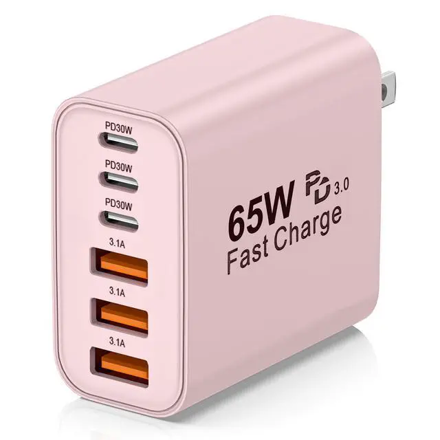 Main image of 65W USB C Charger Block,6-Port Multi Device Fast Charger PD QC Wall Adapter