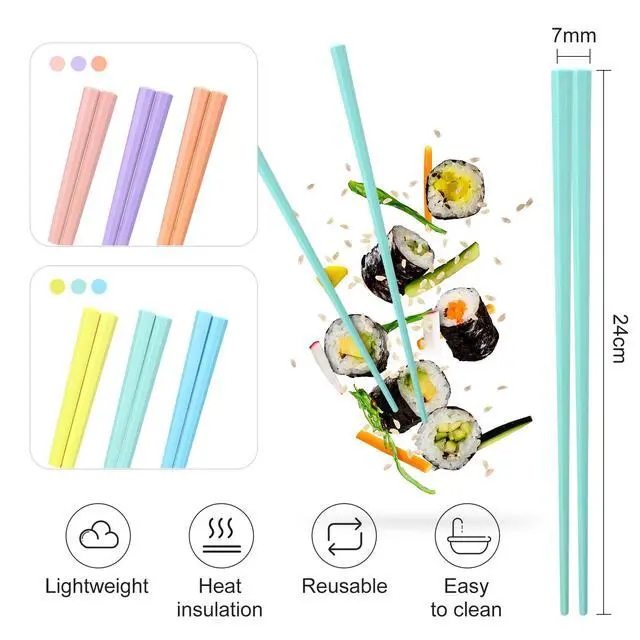 Alt view image 2 of 6 - Colorful Chopsticks 9 Inch Reusable Fiberglass Chop Sticks Bulk Dishwasher Safe Lightweight Chopsticks Set Party Favor(12 Pairs,Macaron Color)
