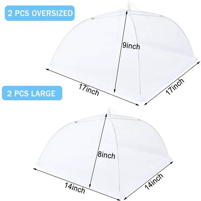 Alt view image 2 of 6 - 4 Pcs Mesh Food Cover Tent Large and Tall Umbrella Food Screen Covers for Outside Pop-up Mesh Reusable Food Nets for Parties Picnics Outdoor BBQs Collapsible (2 Pcs 17"x17", 2 Pcs 14"x14")