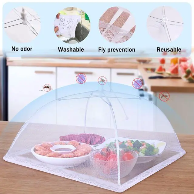 Alt view image 3 of 6 - 4 Pcs Mesh Food Cover Tent Large and Tall Umbrella Food Screen Covers for Outside Pop-up Mesh Reusable Food Nets for Parties Picnics Outdoor BBQs Collapsible (2 Pcs 17"x17", 2 Pcs 14"x14")