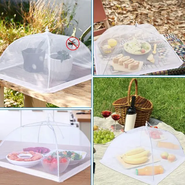 Alt view image 5 of 6 - 4 Pcs Mesh Food Cover Tent Large and Tall Umbrella Food Screen Covers for Outside Pop-up Mesh Reusable Food Nets for Parties Picnics Outdoor BBQs Collapsible (2 Pcs 17"x17", 2 Pcs 14"x14")