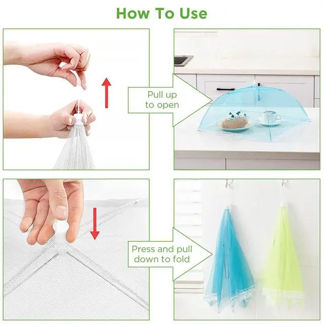 Alt view image 4 of 6 - 6 Pack Colored Pop-Up Mesh Food Cover Tent for Outside,17 Inches Reusable and Collapsible Outdoor Food Covers Net for Party Picnic, BBQ, Camping, Gardening