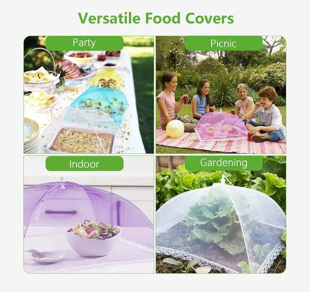 Alt view image 5 of 6 - 6 Pack Colored Pop-Up Mesh Food Cover Tent for Outside,17 Inches Reusable and Collapsible Outdoor Food Covers Net for Party Picnic, BBQ, Camping, Gardening